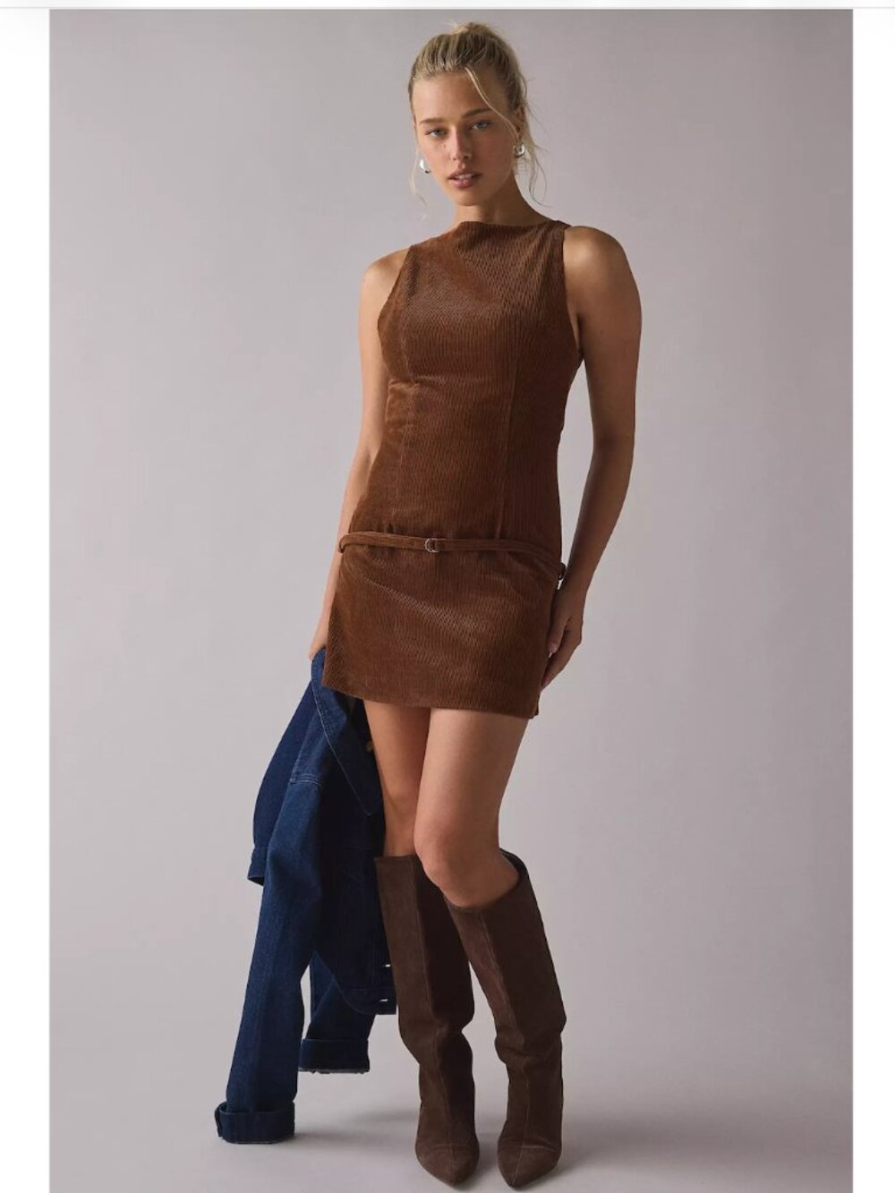 Zara Lioness Coquette Belted Corduroy Mini Dress Size M NWT NEW Fall Boho